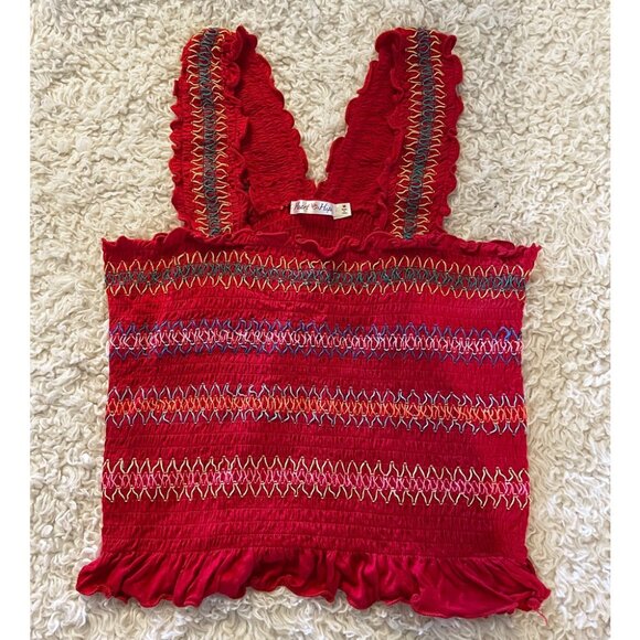 Heart and Hips Red Smocked Crop Top - Picture 1 of 4